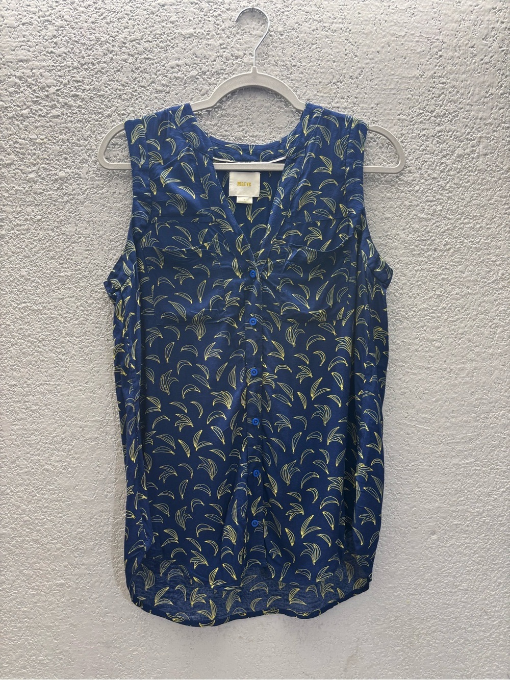 Maeve Navy Blue Sleeveless Printed Button-Front Camisole